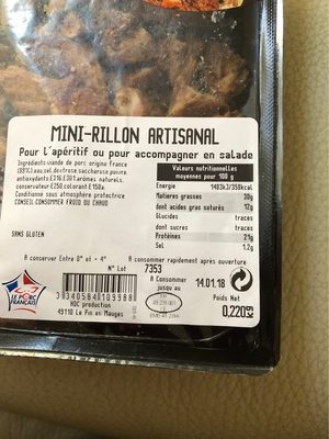 Mini-rillon artisinal - Información nutricional - fr