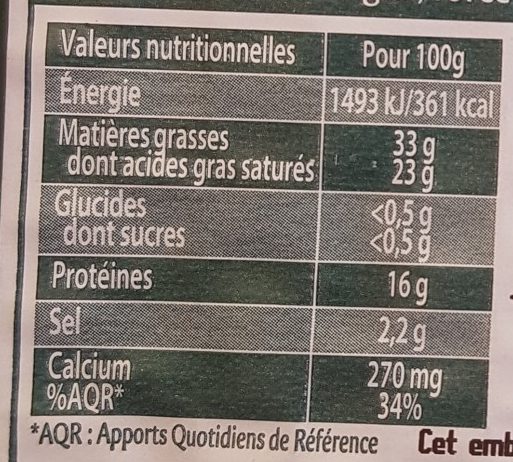 Saint Agur +15% gratuit - Tableau nutritionnel