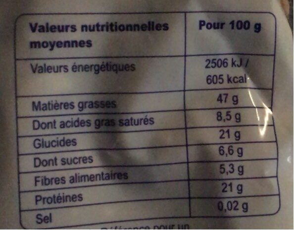 Noix de cajou sans sel - Nutrition facts - fr