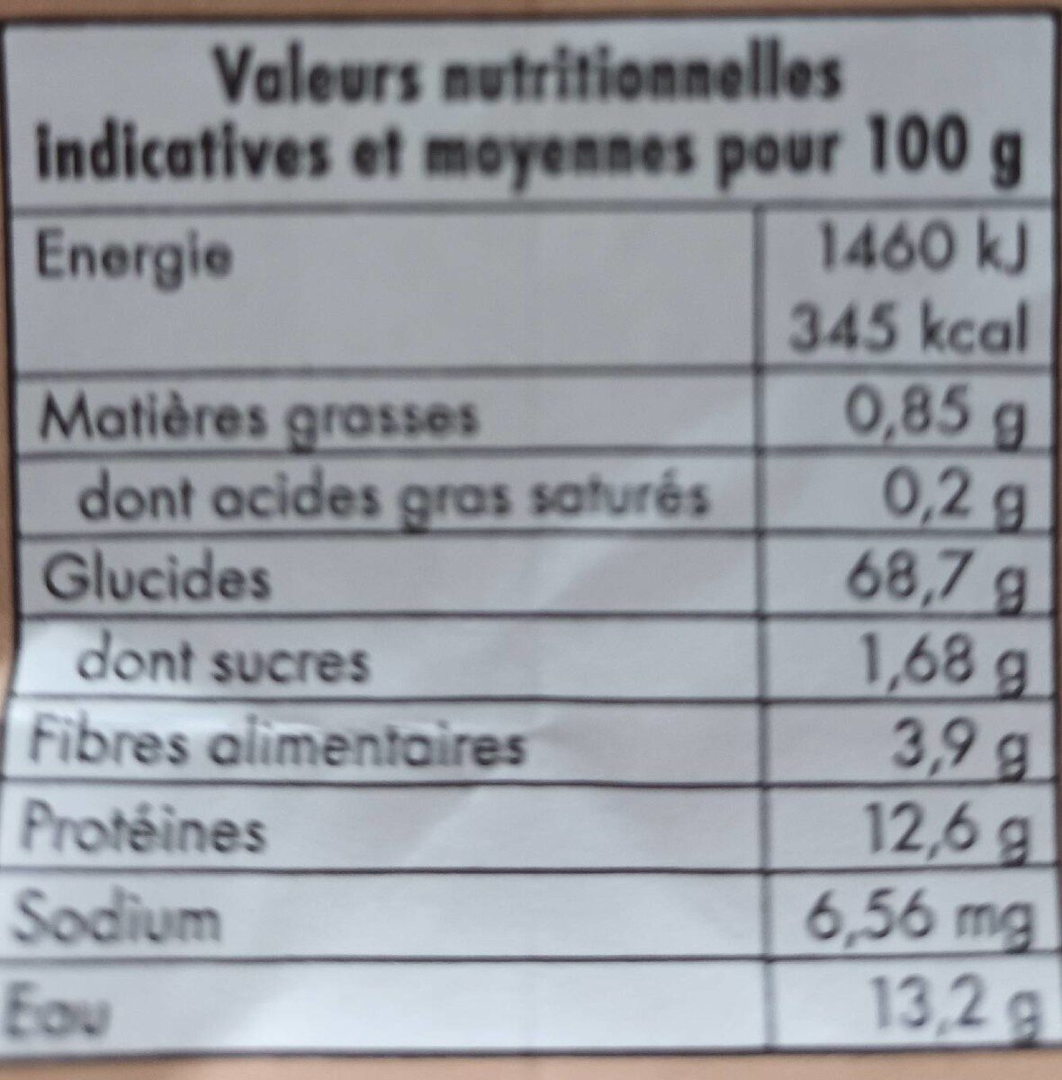 Farine de blé  type 65 (sans additifs) - حقائق غذائية - fr