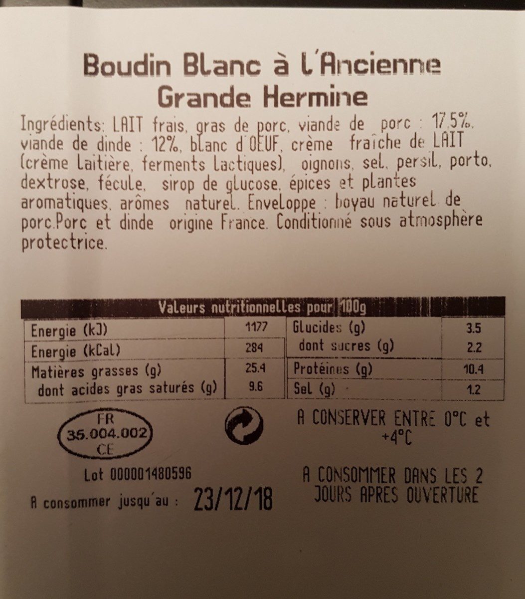 Boudin blanc à l'ancienne - Ingrediënten - fr