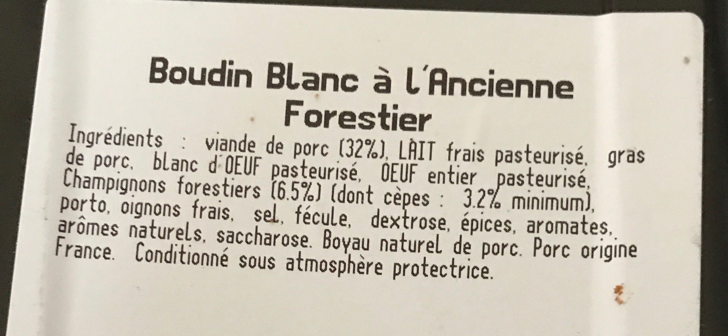 Boudin blanc à l'ancienne forestier - Ingrediënten - fr
