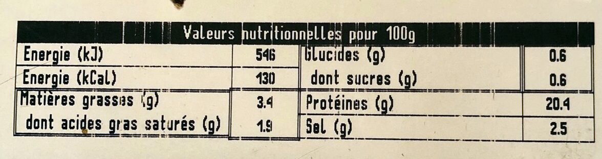 Jambonneau Supérieur - Nutrition facts - fr