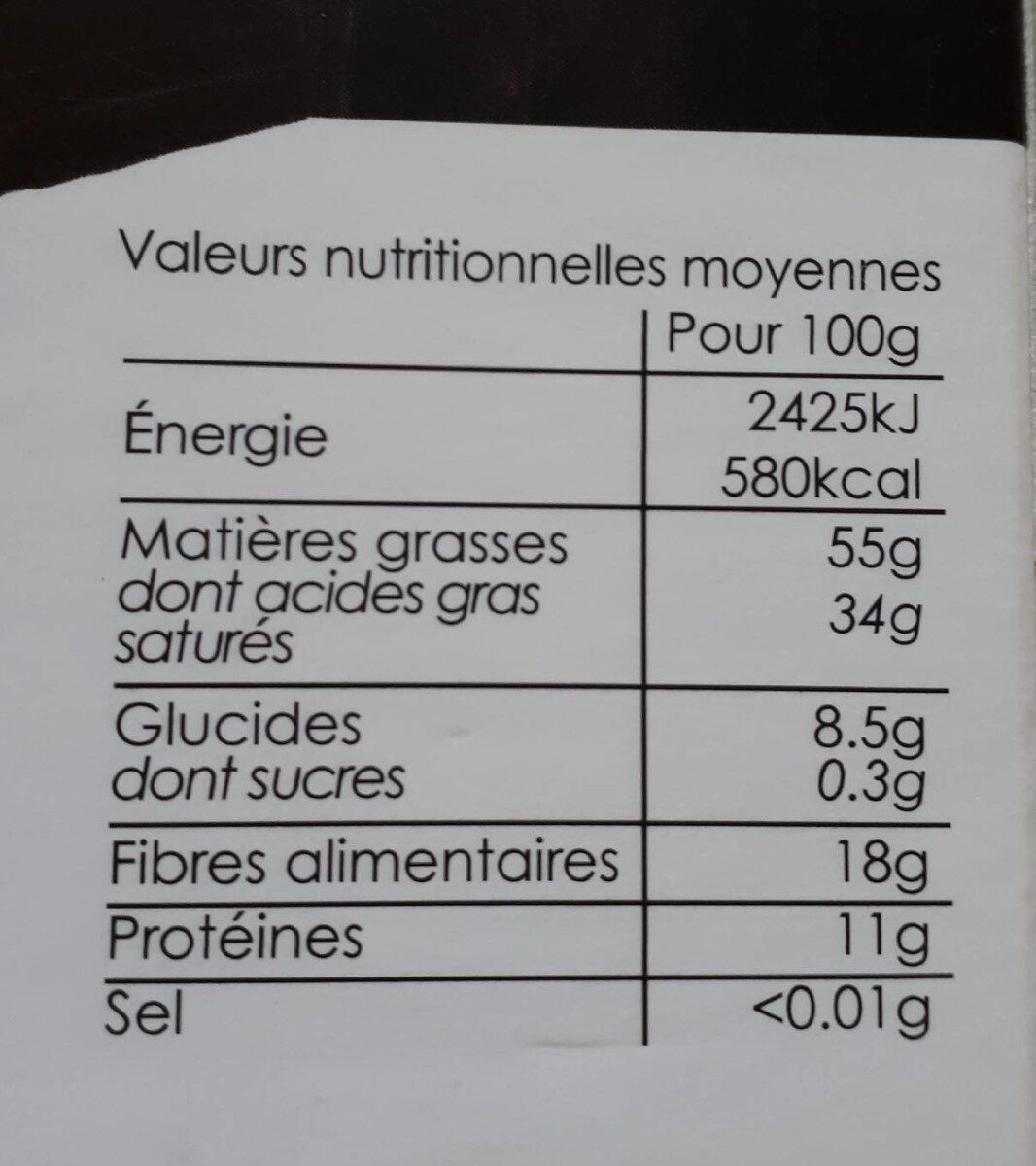 Pure pâte de cacao bio - Nutrition facts - fr