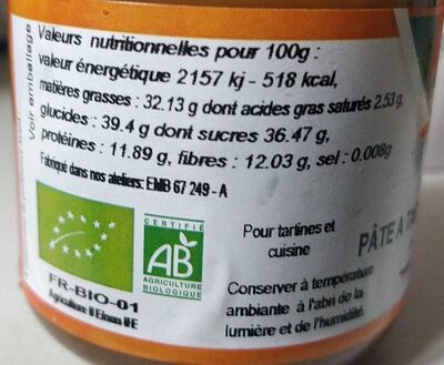 Pâte à tartiner amande caroube - Nutrition facts - fr