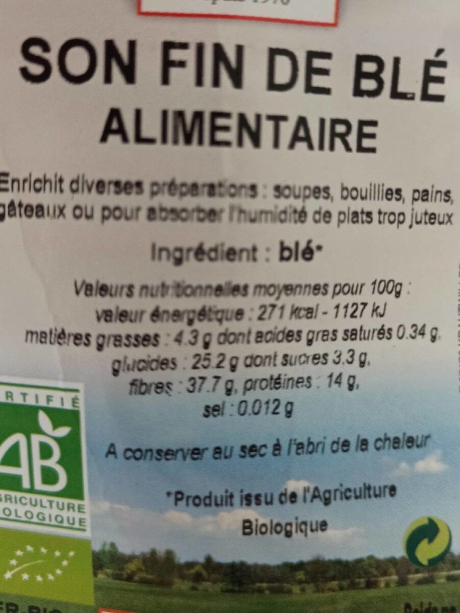 Son fin de blé - Nutrition facts - fr