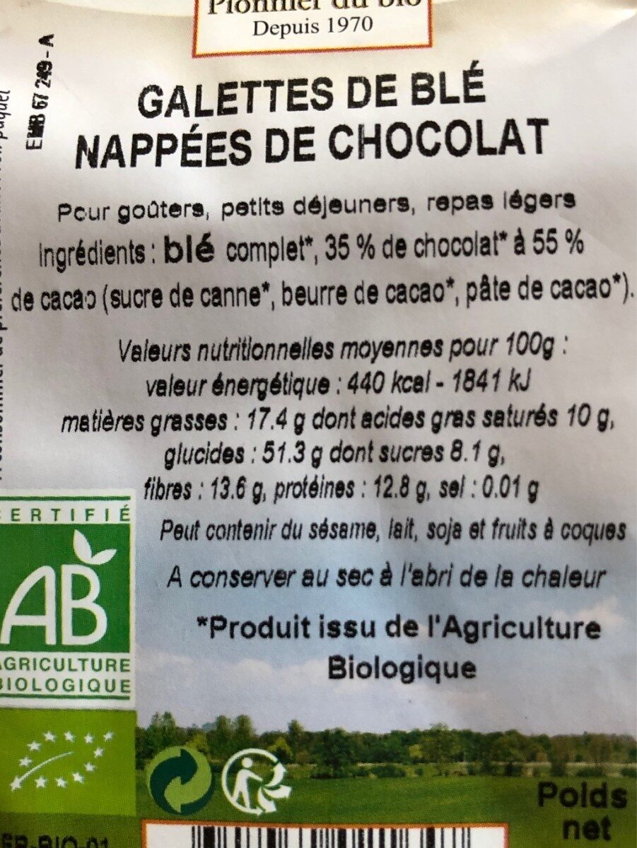 Galettes de blés nappées de chocolat - Nutrition facts - fr