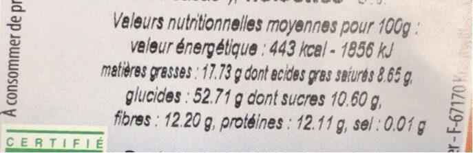 Galettes de blé nappées chocolat et noisettes - Nutrition facts - fr