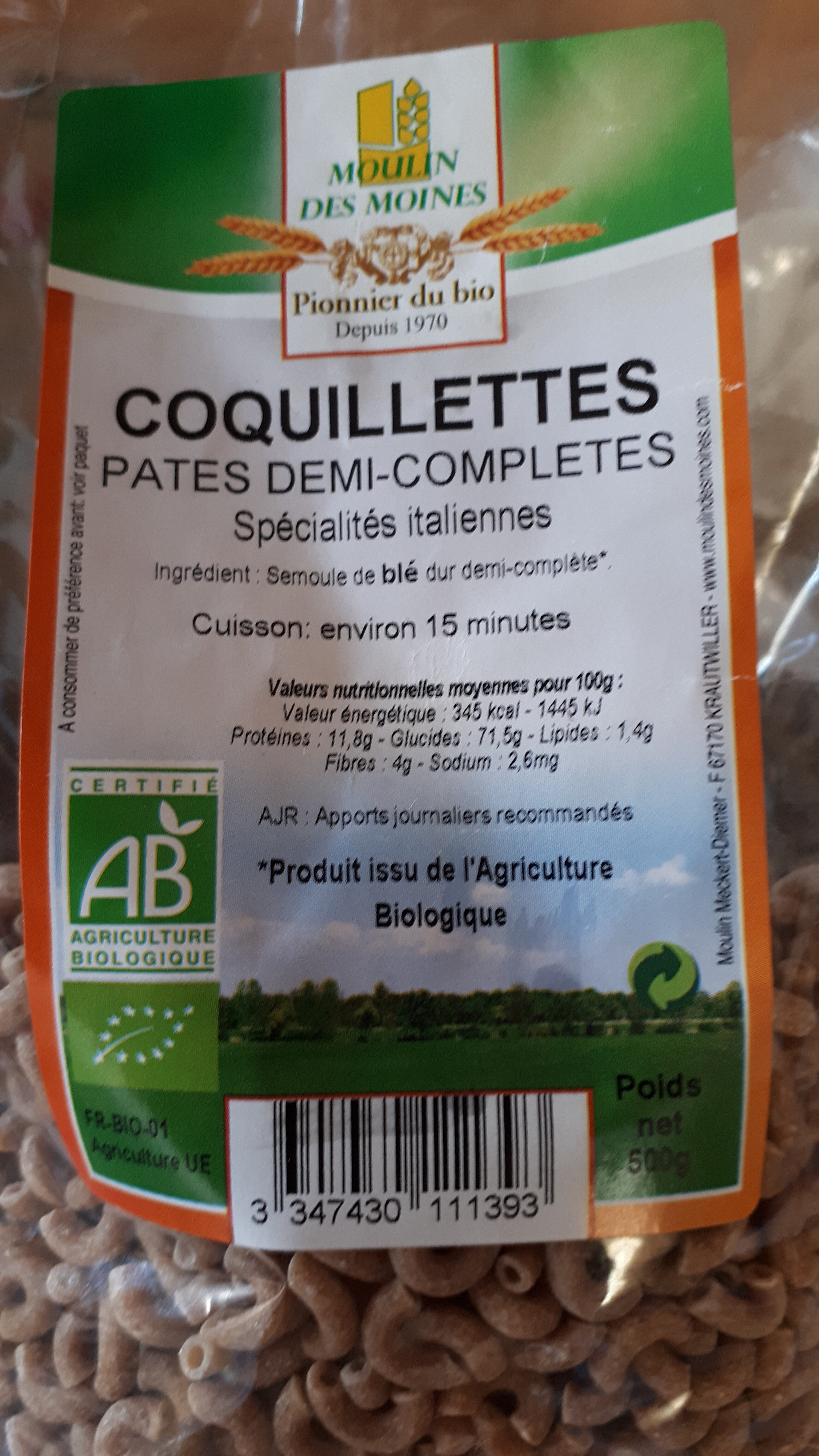 Coquillettes pâtes demi-complètes - Product - fr