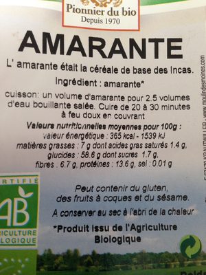 Amarante - Ingredients - fr