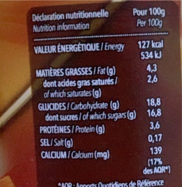 Cônes vanille praliné - Tableau nutritionnel