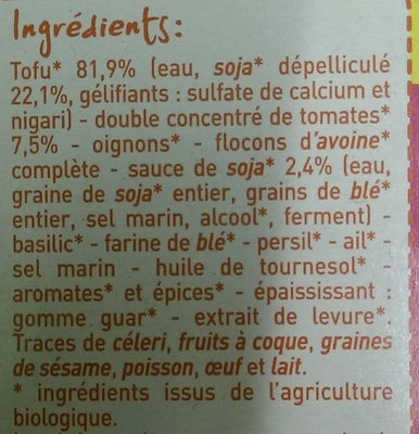 Bio! Palets de soja à la tomate - Ingredients - fr