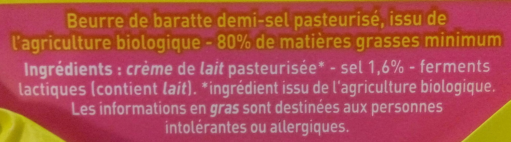 Beurre de baratte demi-sel - Ingredientes - fr