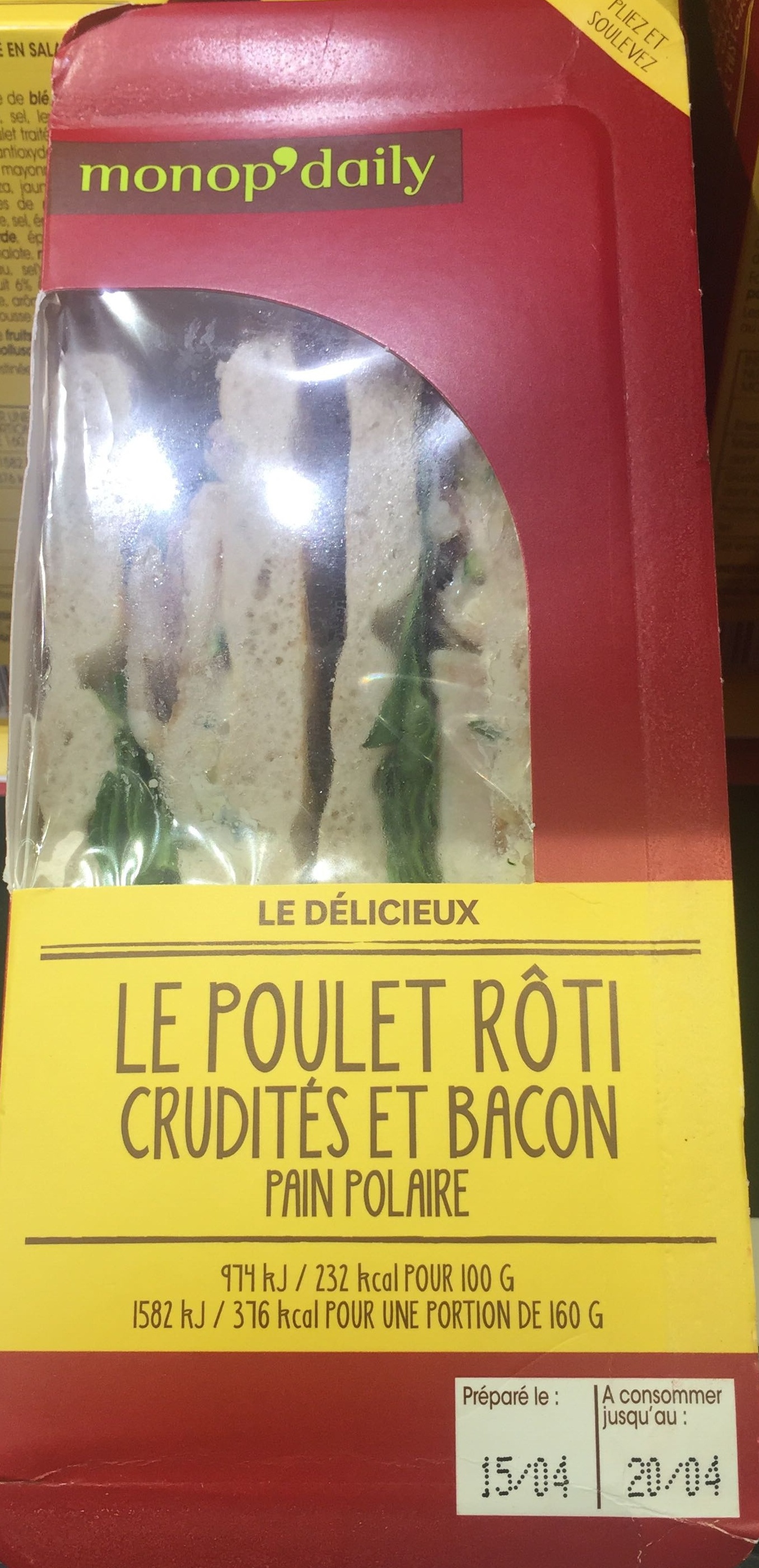 Sandwich poulet roti crudité et bacon - pain polaire - Product - fr