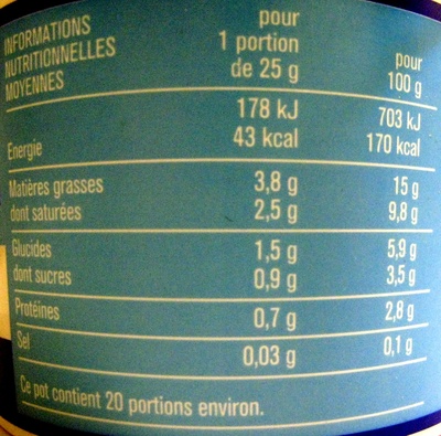 Crème fraîche légère 15 % de Mat. gr. épaisse - Tableau nutritionnel