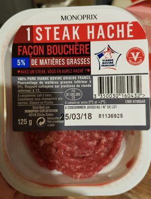 Steak Haché Frais Pur Boeuf 125 gr - Produit