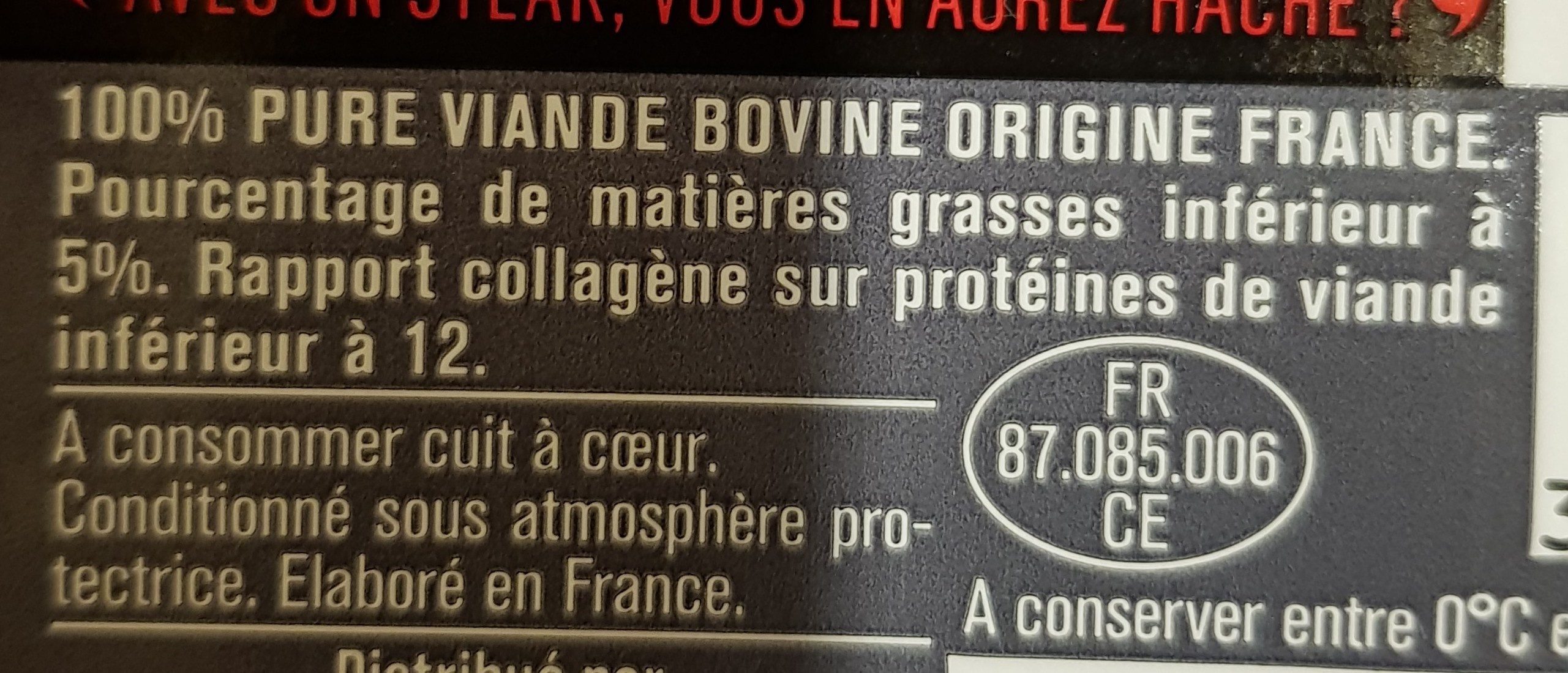 Steak Haché Frais Pur Boeuf 125 gr - Ingrédients