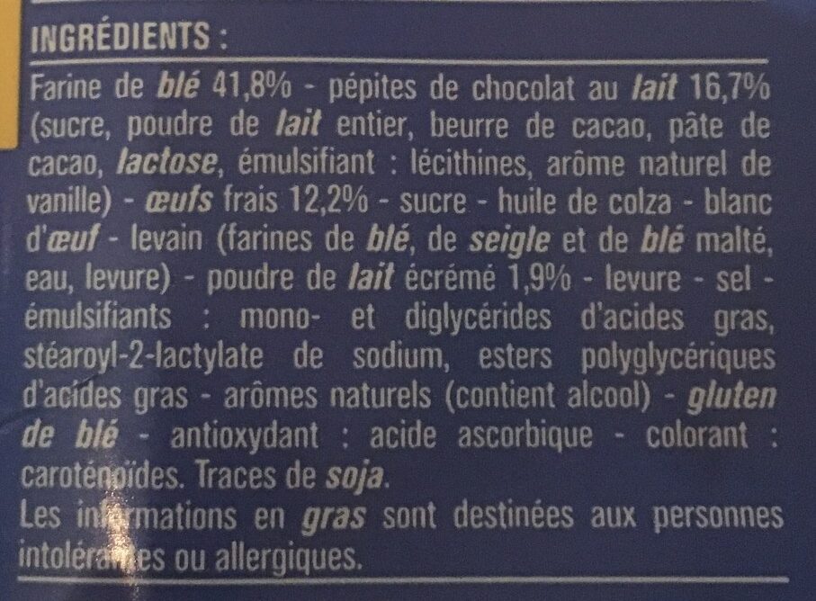 10 pains au lait aux pépites de chocolat au lait - Ingredients - fr
