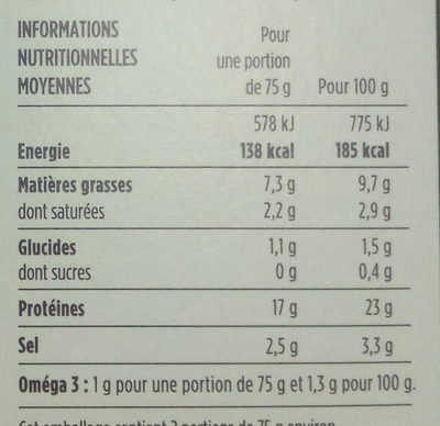 Coeur de filet saumon fumé - Nutrition facts - fr