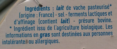 Bio Camembert au lait pasteurisé onctueux - Ingrediënten - fr