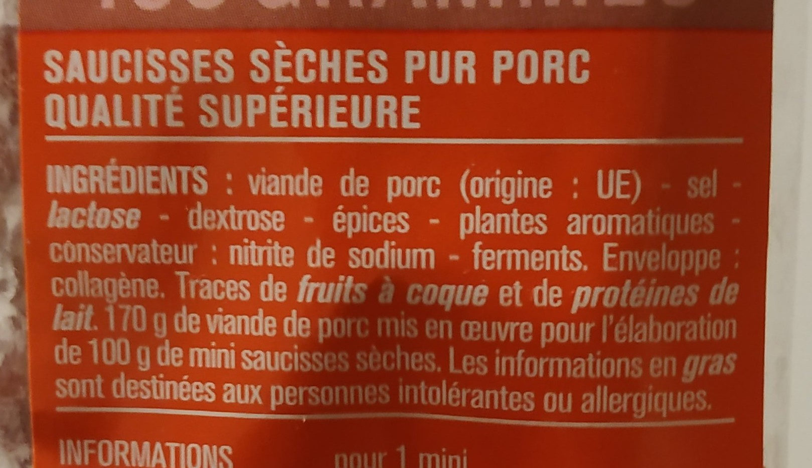 Mini saucisses sèches qualité supérieur - المكونات - fr