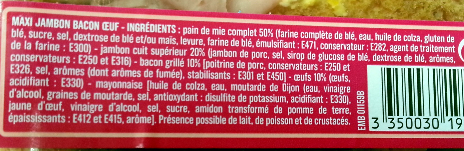 Maxi Jambon Bacon Oeuf - Ingredients - fr