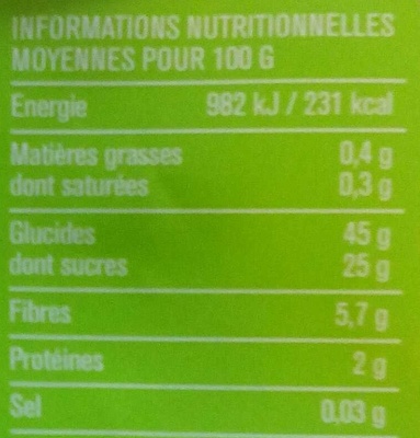 Abricots dénoyautés moelleux - Nutrition facts - fr