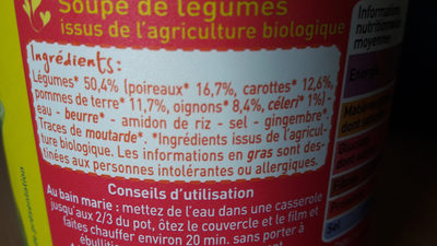 Soupe de Légumes, certifié AB - Ingredients - fr