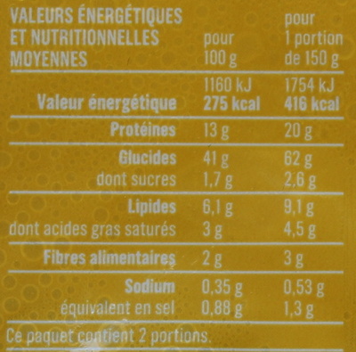 Ravioli 3 Fromages aux Œufs Frais - Tableau nutritionnel