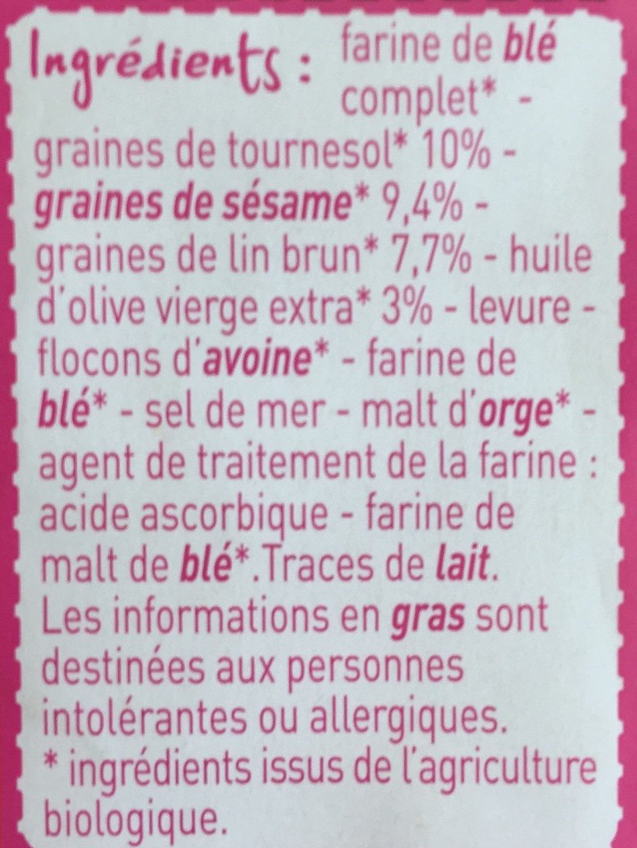 Toast Croustillant aux 3 graines - المكونات - fr