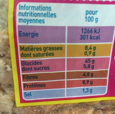 Pain aux Céréales - Nutrition facts - fr