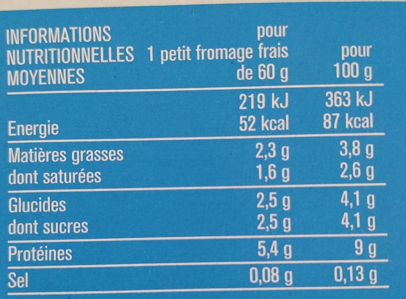 Petits fromages frais nature - Nutrition facts - fr