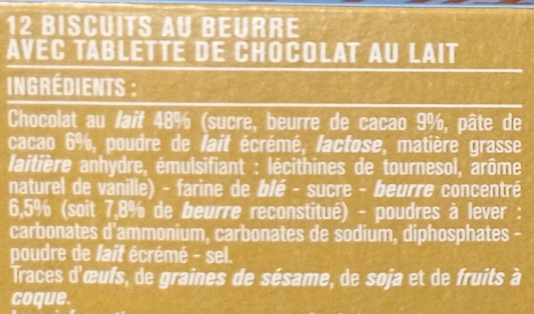 Petits Beurre Croustillant Tablette de Chocolat au Lait - Ingrédients