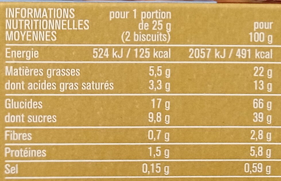 Petits Beurre Croustillant Tablette de Chocolat au Lait - Tableau nutritionnel