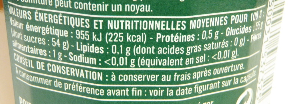 Confiture extra abricots - Información nutricional - fr