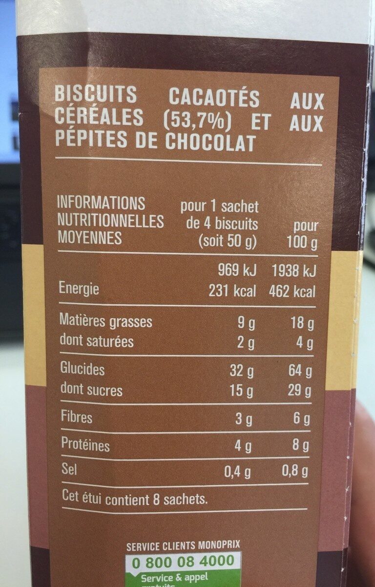 Biscuits petit déjeuner 5 céréales et pépites de chocolat - Nutrition facts - fr