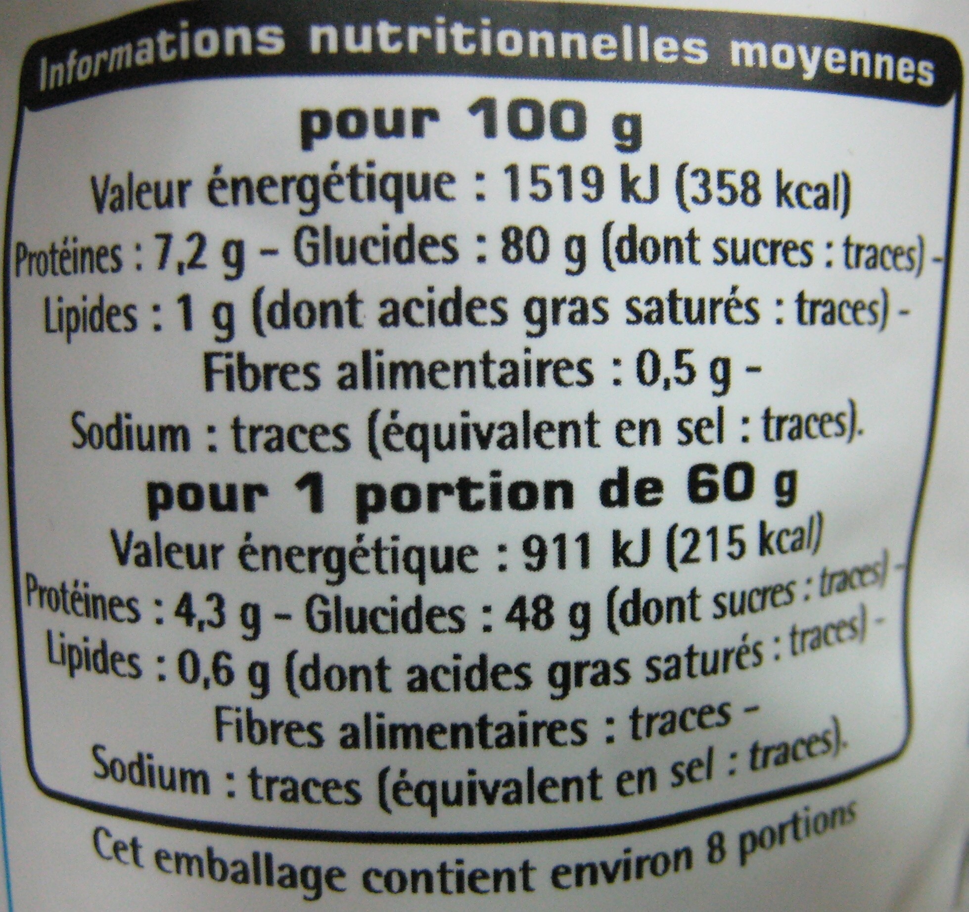 Riz long grain Thaï Monoprix Gourmet - Tableau nutritionnel