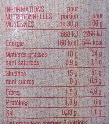 Chips dorées nature - Nutrition facts - fr