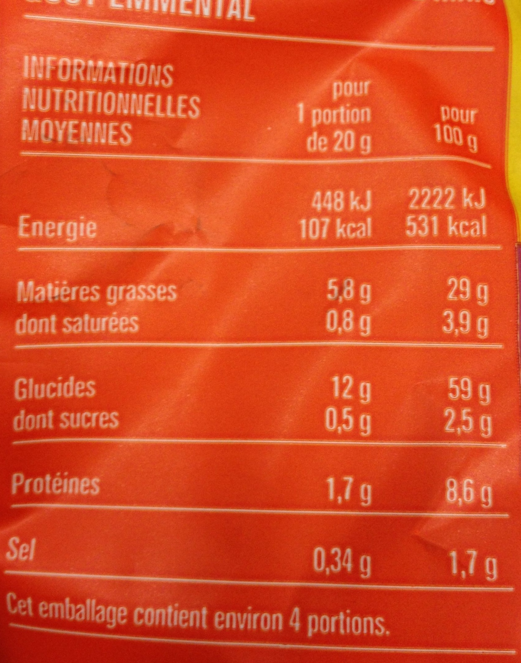 Crackets croustillants goût emmental - Informació nutricional - fr