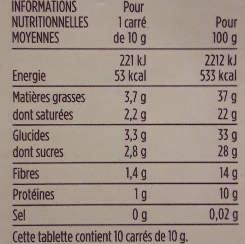 Chocolat noir éclats de fèves - Nutrition facts - fr