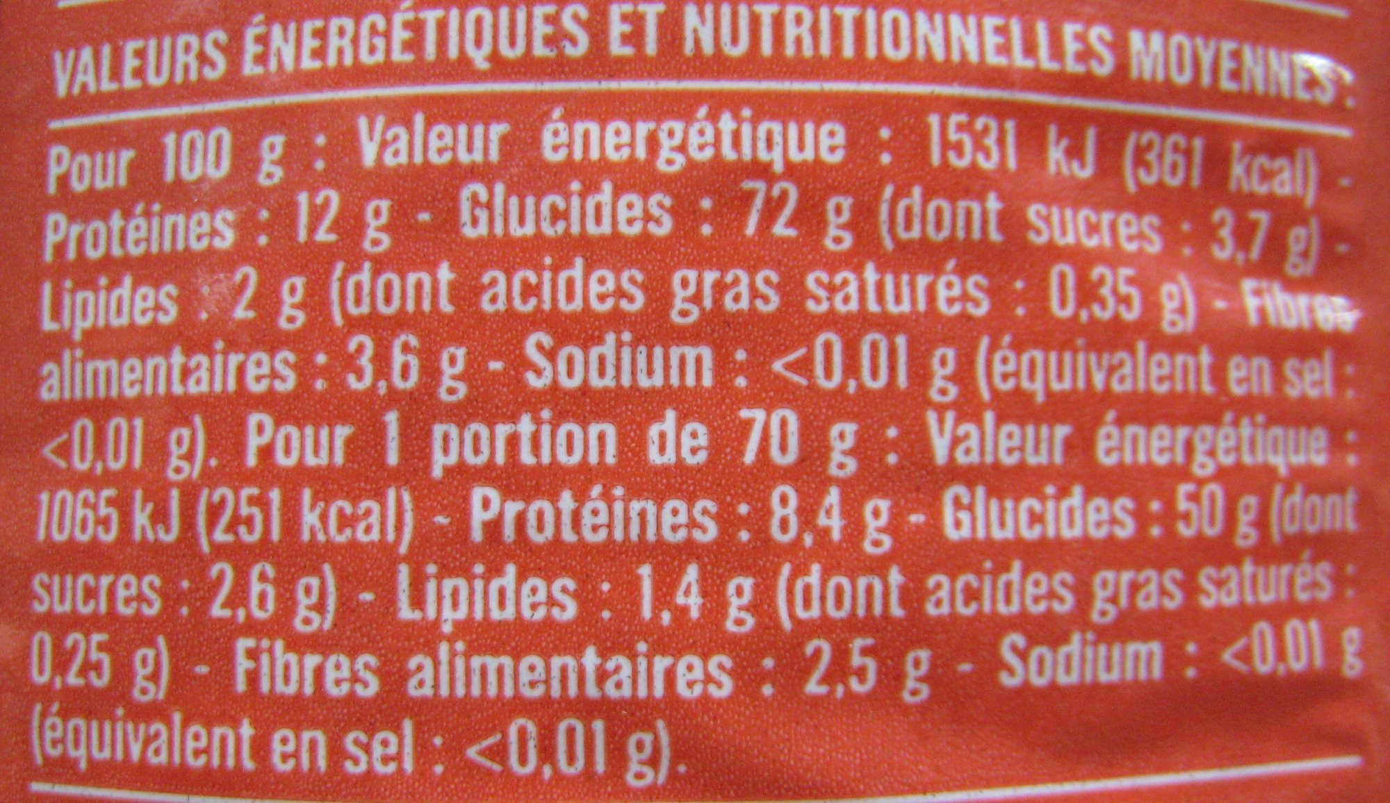 Coquillettes (Al dente 9 min.) - Tableau nutritionnel