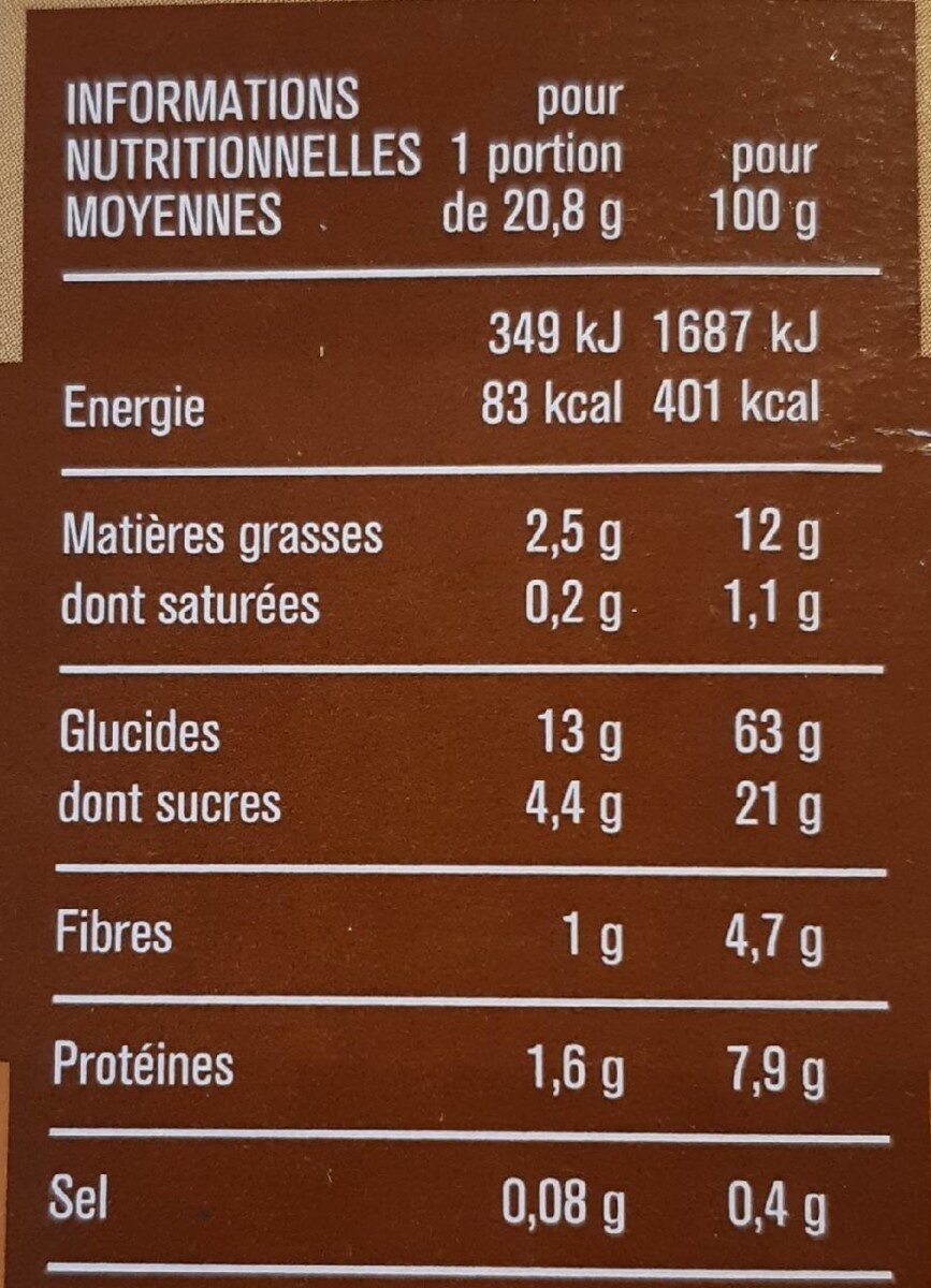 Barres céréales aux amandes et aux noisettes - Nutrition facts - fr