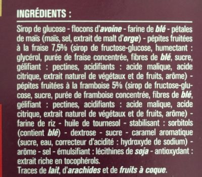 6 Barres céréales Pépites de fruits rouges Monoprix - Ingredientes - fr