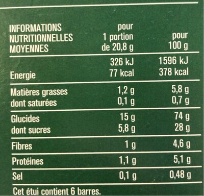 6 Barres Céréales Pomme Vert - Tableau nutritionnel