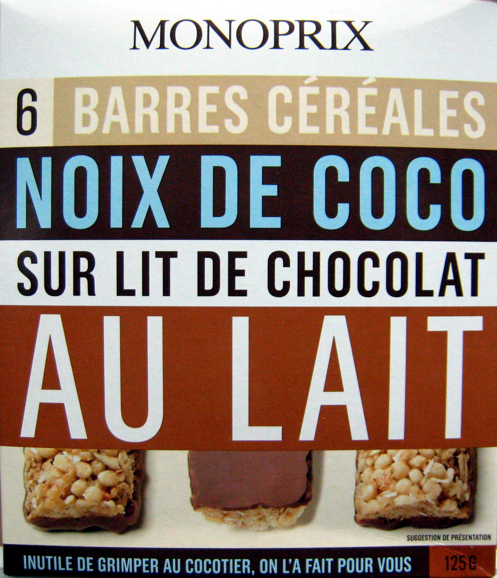 6 Barres céréales Noix de coco sur lit de chocolat au lait Monoprix - Product - fr