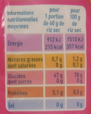 Riz Basmati - Valori nutrizionali - fr