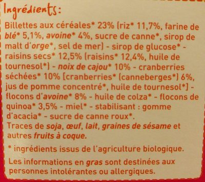 Barres Cranberries cajou quinoa Bio Monoprix - Ingredients - fr