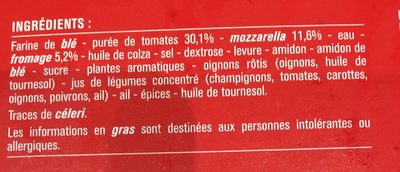 Pizza cuite sur pierre Margherita (Tomate, Mozzarella) - Ingredientes - fr