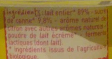 Yaourt aromatisé citron - Ingredients