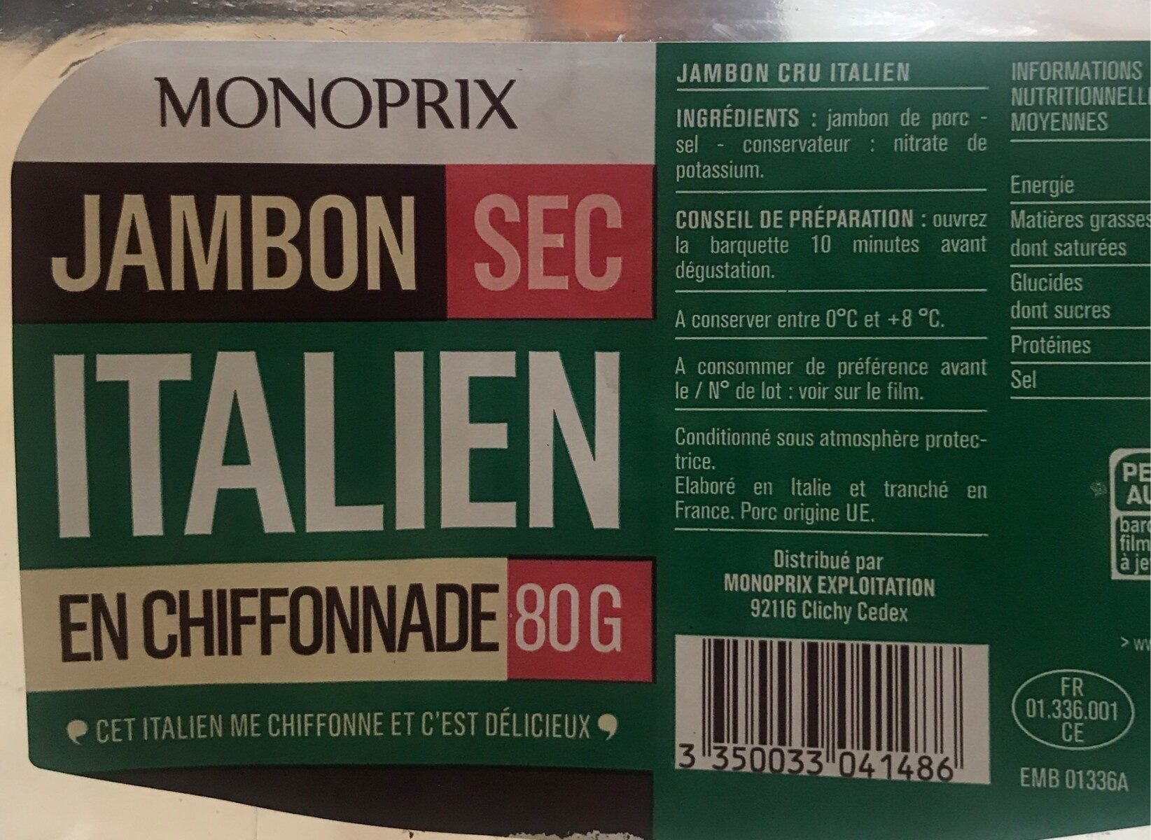 Jambon sec italien en chiffonnade - Product - fr